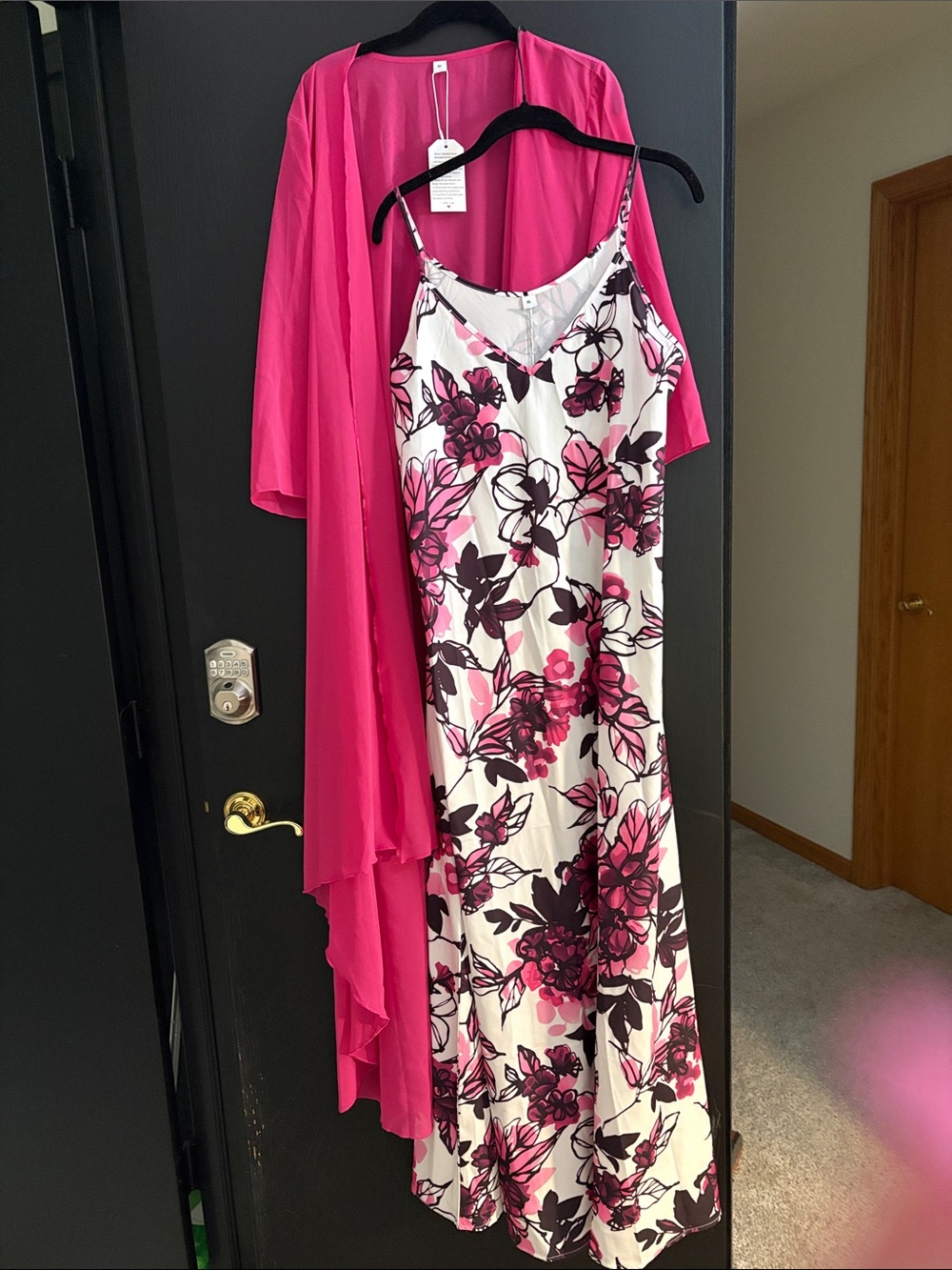 Floral Pink & White Slip Dress with Matching Pink Duster